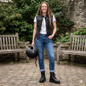 Harley-Davidson D84778 Boots Women 7.5 Black New Leather Canvas Lace Valene 5"